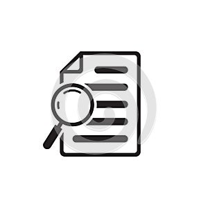 File search icon, document search, vector isolated. Document with magnifier loupe business concept.