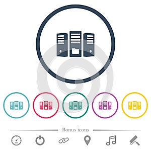 File server flat color icons in round outlines