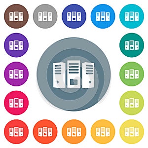 File server flat white icons on round color backgrounds