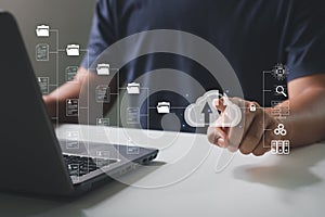 File sharing isometric. Exchange information and data with internet cloud technology.