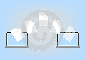 File sharing between Laptop via cloud computing technology concept, vector illustration in flat design