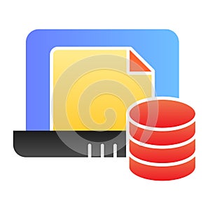 File storage on laptop flat icon. Paper archive on notebook vector illustration isolated on white. Documents on computer