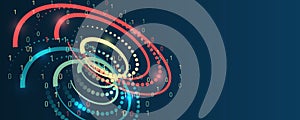 File structuring, machine learning. Big data visualization. A dynamic array of information, consisting of circles and spirals.