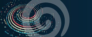 File structuring, machine learning. Big data visualization. A dynamic array of information, consisting of circles and spirals.