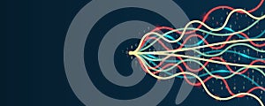 File structuring, machine learning. Big data visualization. A dynamic array of information consisting of multi-colored lines and