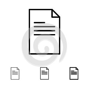 File, Text, Data, Report Bold and thin black line icon set