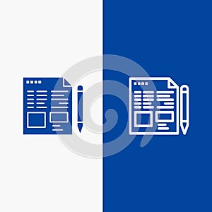 File, Text, Pencil, Education Line and Glyph Solid icon Blue banner