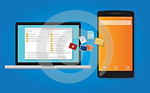 File transfer copy document to mobile phone from computer icon symbol illustration