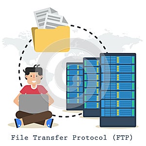 File Transfer Protocol concept with man, folder