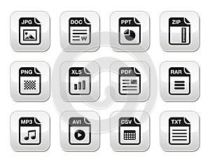 File type black icons on modern grey buttons set