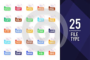 25 File Type Flat icon pack. vector illustration
