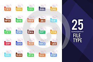 25 File Type Flat icon pack. vector illustration