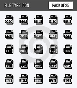25 File Type Glyph icon pack. vector illustration