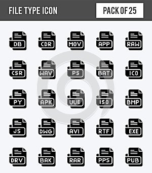 25 File Type Glyph icon pack. vector illustration