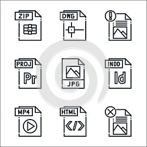 file type line icons. linear set. quality vector line set such as file, html file, mp indd jpg dwg