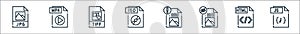 file type line icons. linear set. quality vector line set such as js file, html file, iso tiff, mp
