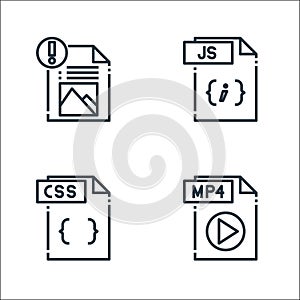 file type line icons. linear set. quality vector line set such as mp file, css file, js