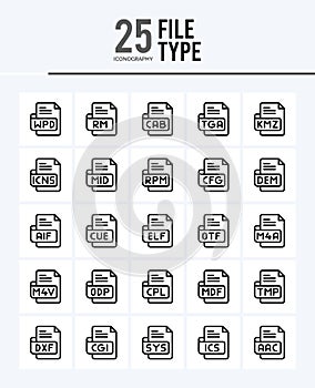 25 File Type Outline icons Pack vector illustration