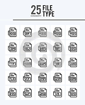 25 File Type Outline icons Pack vector illustration
