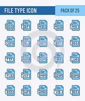 25 File Type. Two Color icons Pack. vector illustration