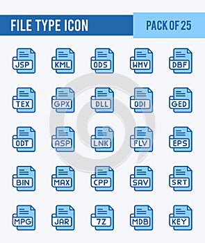 25 File Type. Two Color icons Pack. vector illustration