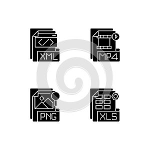 File types black glyph icons set on white space