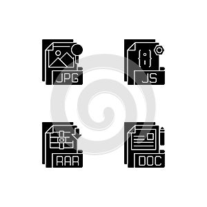 File types black glyph icons set on white space