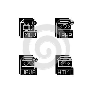 File types black glyph icons set on white space