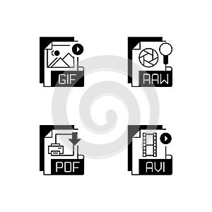 File types black linear icons set