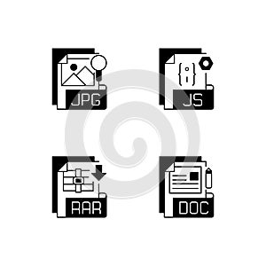 File types black linear icons set