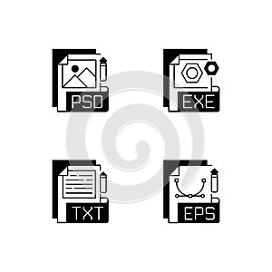 File types black linear icons set