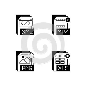 File types black linear icons set