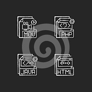 File types chalk white icons set on black background