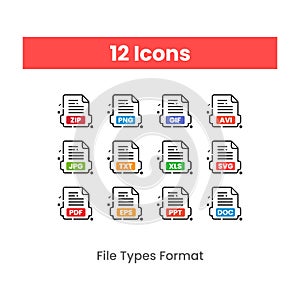 File types format icon set.