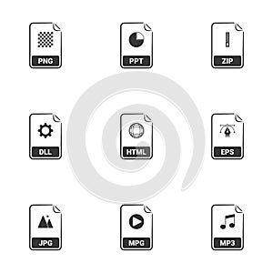 Simple vector icons. Flat illustration on a theme File Types