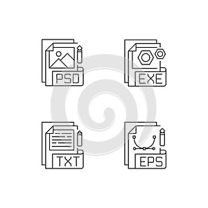 File types pixel perfect linear icons set