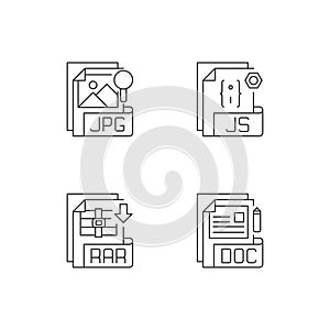 File types pixel perfect linear icons set