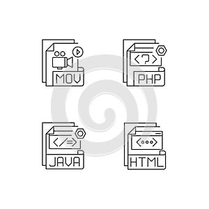 File types pixel perfect linear icons set