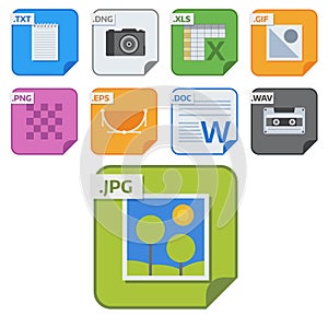 File types vector icons and formats labels file system icons presentation document symbol application software folder