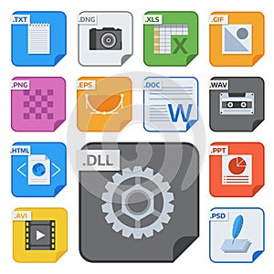 File types vector icons and formats labels file system icons presentation document symbol application software folder