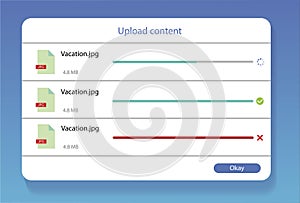 file uploader interface design, image upload window, web page vector template.