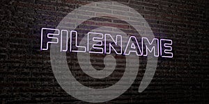 FILENAME -Realistic Neon Sign on Brick Wall background - 3D rendered royalty free stock image