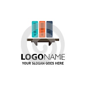 Files, Archive, Data, Database, Documents, Folders, Storage Business Logo Template. Flat Color