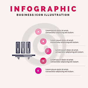 Files, Archive, Data, Database, Documents, Folders, Storage Solid Icon Infographics 5 Steps Presentation Background