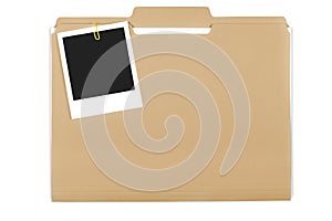 File Folder with Documents and Blank Polaroid photo