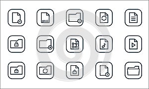 files and folders line icons. linear set. quality vector line set such as open folder, locked, lock, warning, synchronize, unlock