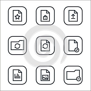 files and folders line icons. linear set. quality vector line set such as delete folder, image file, statistics, verified,