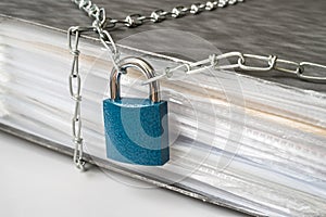 Files locked with chain and padlock - data and privacy security