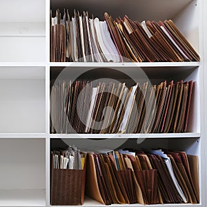 Files Organized on Office Shelf For Clients Papers and Information