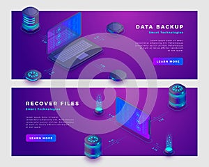 Files recover and data backup concept banner template